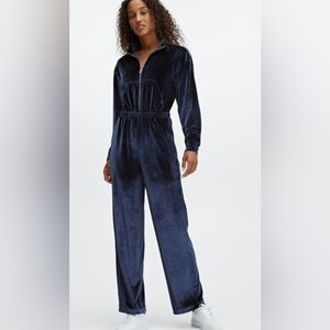 Fabletics Velvour Zip-up Wide Leg Jumpsuit Deep Navy blue Gold hardware size XL